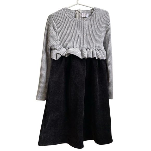 Hadas Kidichic Girls Fit And Flare Dress Sz 7 Gray Knit Top Knee Length Winter - Picture 1 of 6